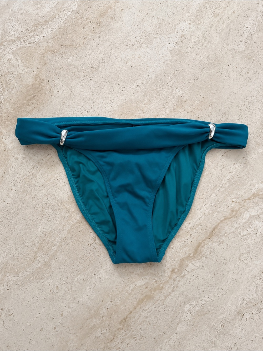 ViX by Paula Hermanny Teal Textured Bikini Bottom Silver Rings Size S